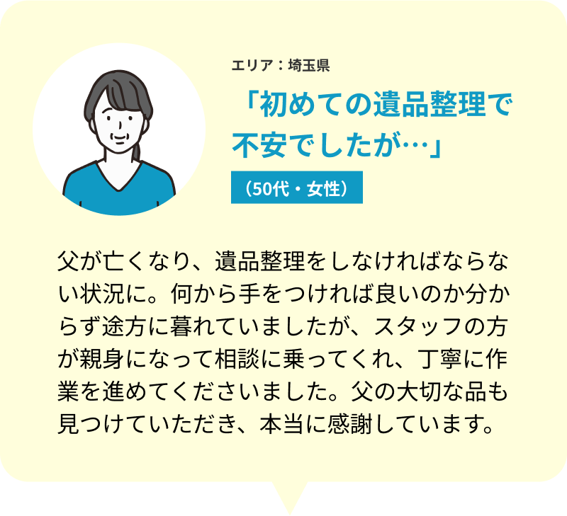 遺品整理をご利用いただいたお客様の声